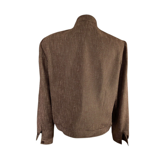 Sag Harbor Petite Brown Gold Embroidered Zip Up Jacket Size 12P Woven Texture - Picture 2 of 12